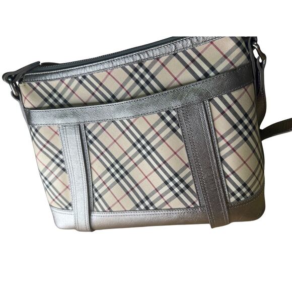Burberry Nova Check Silver Trimmed Shoulder Bag Purse EUC Rare - Picture 2 of 8